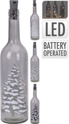 Lahev svítící LED se stromkem Dekorace s LED osvětlením