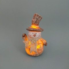 Sněhulák v klobouku svítící menší Vánoční dekorace