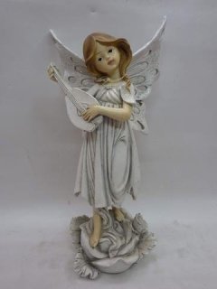 Víla šedobílá s loutnou Polystonové a keramické figurky - andělé, kominík, děti, důchodci, houby