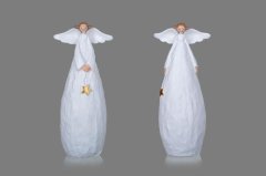 Vysmátý anděl bílý střední Polystonové a keramické figurky - andělé, kominík, děti, důchodci, houby