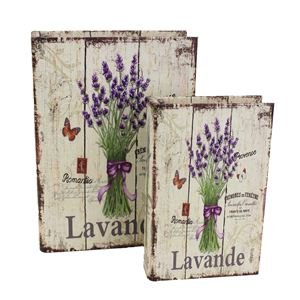Dřevěná kniha Levandule, 2ks D1619 - Kovové, dřevěné a skleněné dekorace
