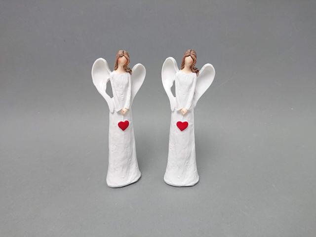 Anděl červené srdce malý - Polystonové a keramické figurky