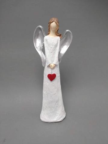 Anděl se srdcem stříbrná křídla - Polystonové a keramické figurky
