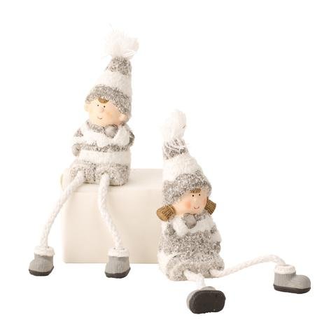 Děti zimní šedobílé sedící - Polystonové a keramické figurky