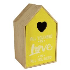 Dřevěný domek žlutý D0694 Nábytek - Bytové doplňky a dekorace - Doplňky do ložnice - Úložné boxy