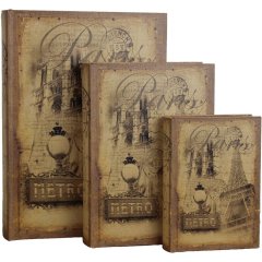 dřevěná kniha 3ks - Paris, 355075 Nábytek - Bytové doplňky a dekorace - Doplňky do ložnice - Úložné boxy