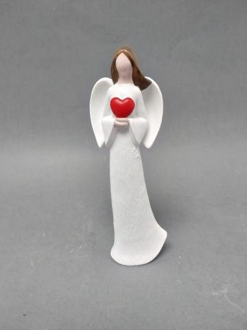 Anděl bílý s červeným srdcem 15cm - Polystonové a keramické figurky