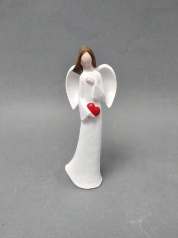 Anděl bílý s červeným srdcem 15cm - Polystonové a keramické figurky