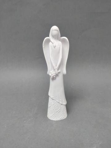 Anděl bílý s květinou 15cm - Polystonové a keramické figurky