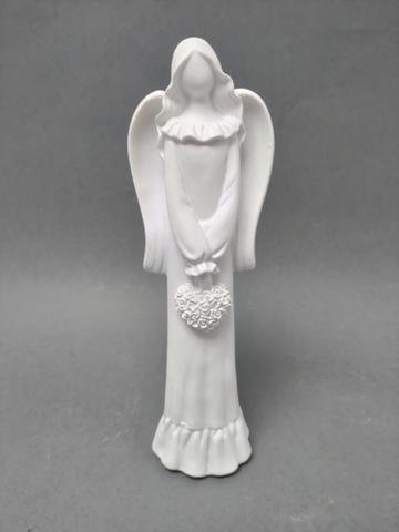 Anděl bílý s květinovým srdcem 20cm - Polystonové a keramické figurky