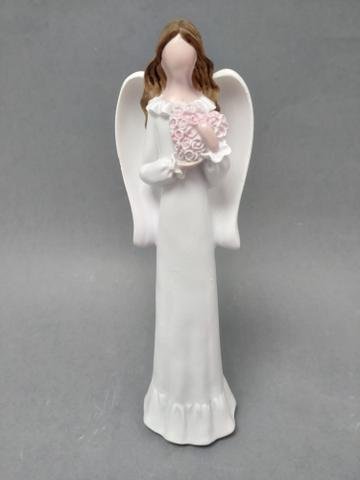 Anděl bílý s růžovým srdcem 21cm - Polystonové a keramické figurky