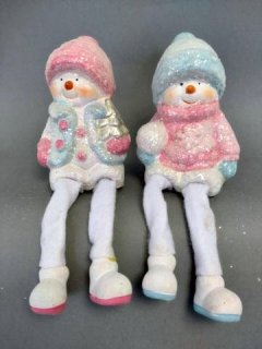 Sněhulák růžovomodrý sedící Polystonové a keramické figurky