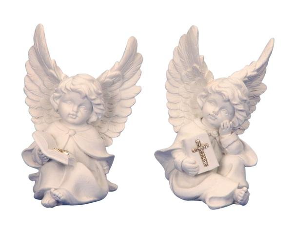 Anděl s křížkem sedící - Polystonové a keramické figurky