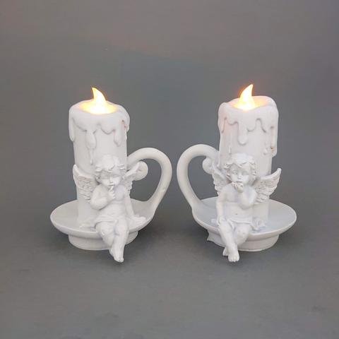 Anděl bílý se svíčkou LED - Polystonové a keramické figurky
