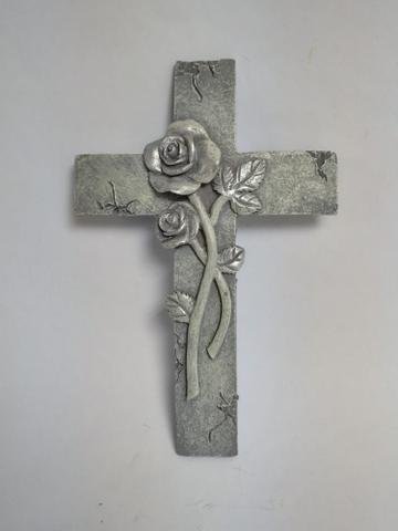 Kříž s růží polyston - Dekorační doplňky, bytové doplňky, hrnky, proutí, dárkové tašky