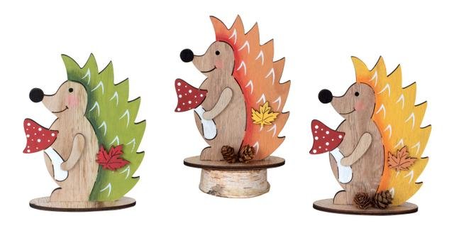 Ježek dřevěný podzimní design větší - Polystonové a keramické figurky