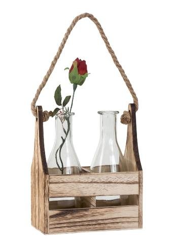 Váza sklo 2ks v dřevěné bedýnce - Kovové, dřevěné a skleněné dekorace