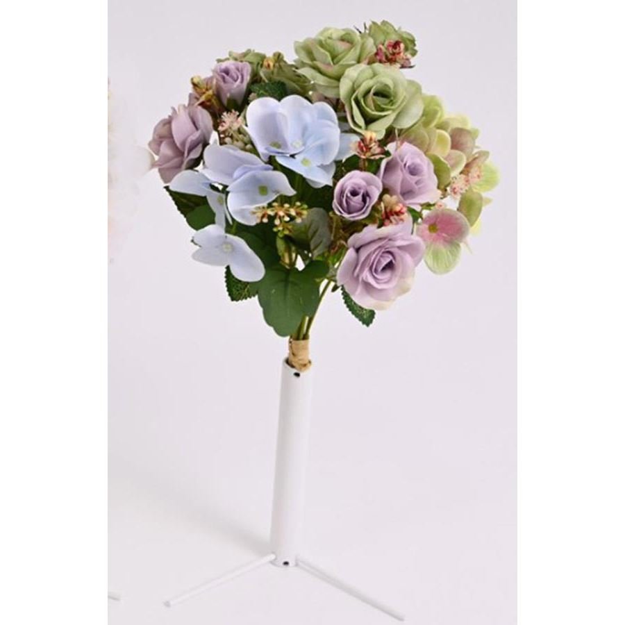 kytice mini růže, hortenzie 35 cm FIALOVO ZELENO MODRÁ - Květiny