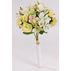 kytice mini růže, hortenzie 35 cm bílo žlutá Jarní dekorace, dekorace na Velikonoce, jarní a velikonoční figurky, jarní umělé květiny - Závěsy - Květiny