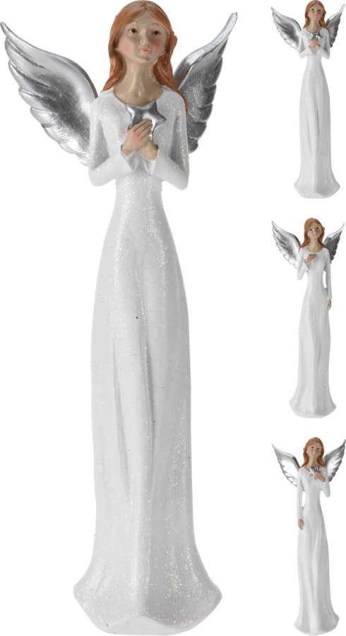 Anděl bílý stříbrná křídla - dekorace, hrnky, vázy, tašky