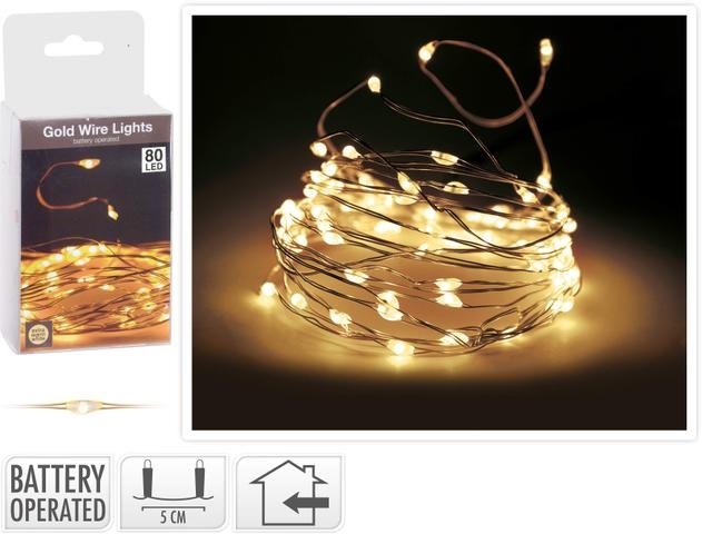 Drát dekorační 80 LED teplé světlo - dekorace, hrnky, vázy, tašky