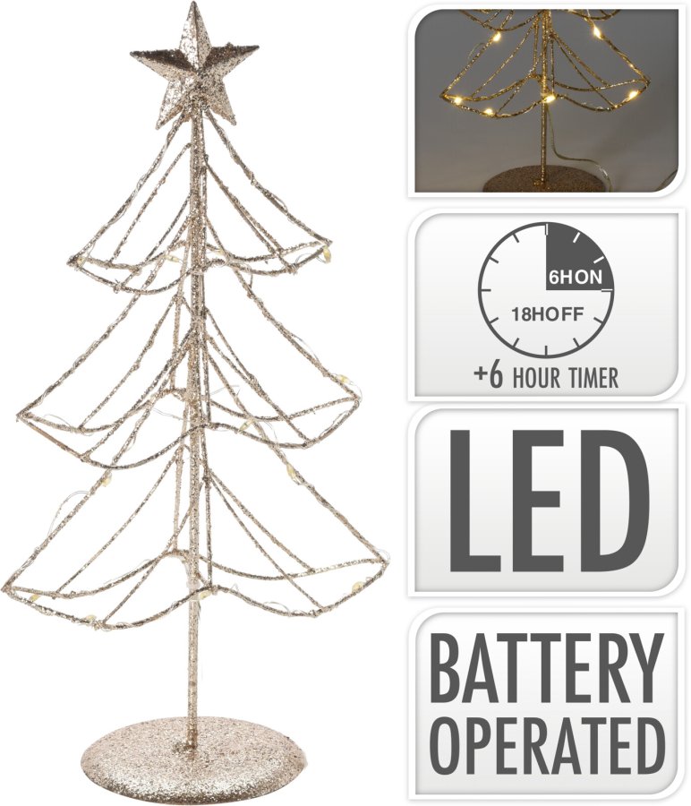 Stromek s hvězdou LED zlatý - dekorace, hrnky, vázy, tašky
