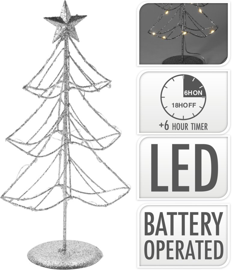 Stromek s hvězdou LED stříbrný - dekorace, hrnky, vázy, tašky
