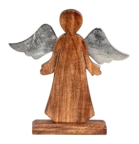 Anděl dřevo kovová křídla - Kovové, dřevěné a skleněné dekorace
