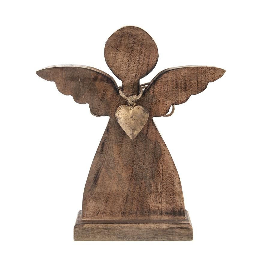 Anděl ze dřeva s kovovým srdcem O0363 - Kovové, dřevěné a skleněné dekorace