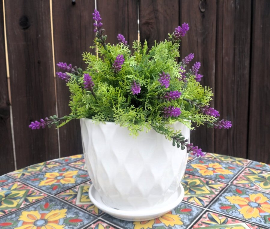 Květináč bílý kosočtverce - dekorace, hrnky, vázy, tašky