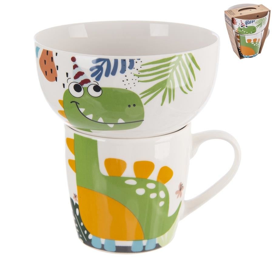 Hrnek + miska porcelánový set dino 0,35 l O0496 - Keramika a porcelán