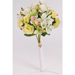 Nábytek Bytové doplňky a dekorace Květiny a stojany Květiny - kytice mini růže, hortenzie 35 cm bílo žlutá kytice mini růže, hortenzie 35 cm bílo žlutá