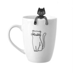 Hrnek porcelán + lžička kočka O0577 Dům, byt a zahrada