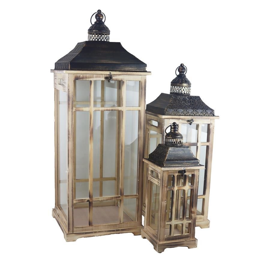 Nábytek - Bytové doplňky a dekorace - Vůně do bytu a svíčky - Svícny - Dřevěná lucerna S/3 D6489 Dřevěná lucerna S/3 D6489 - Svícny