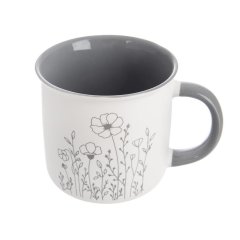 Dům, byt a zahrada - Hrnek porcelánový KVĚT 0,4 l šedá O0482-21 Hrnek porcelánový KVĚT 0,4 l šedá O0482-21