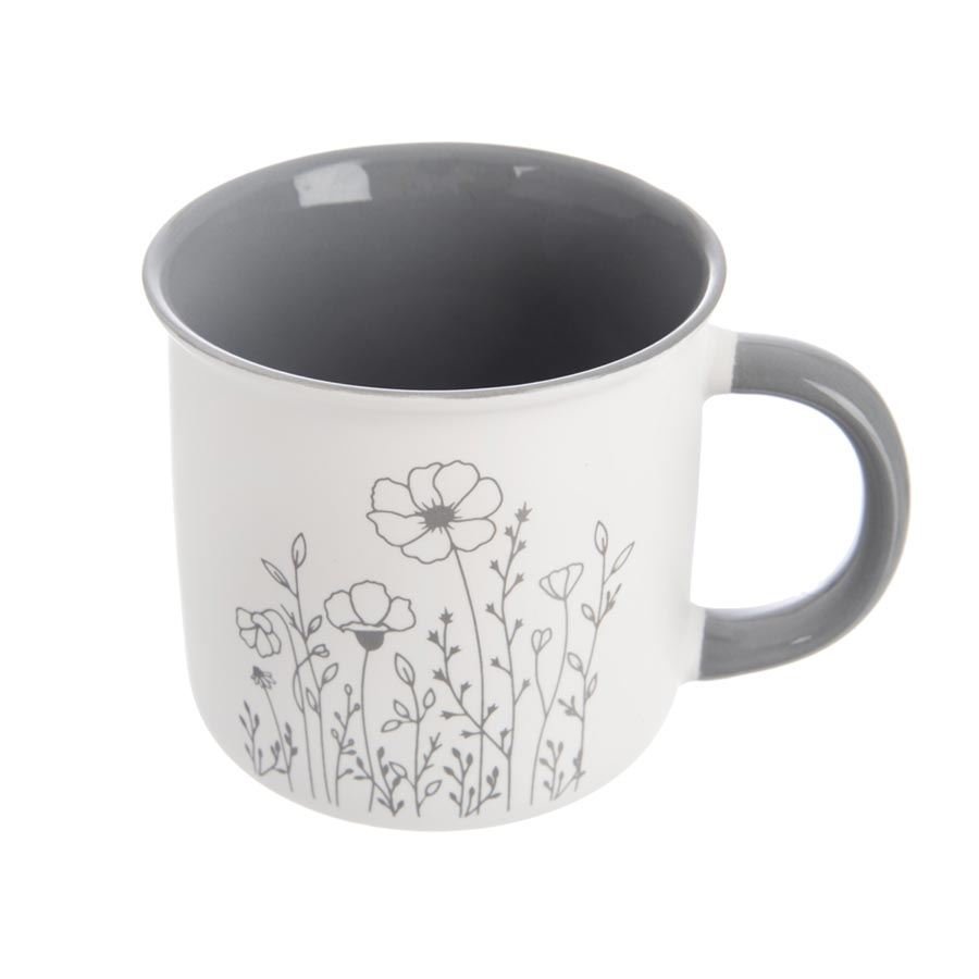 Hrnek porcelánový KVĚT 0,4 l šedá O0482-21 - Dům, byt a zahrada