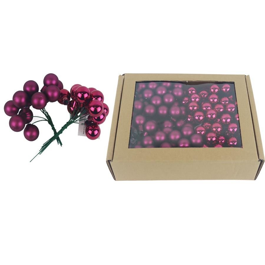 Skleněné baňky na drátku bordó, pr. 2cm, S0570-09/BOX 144 ks