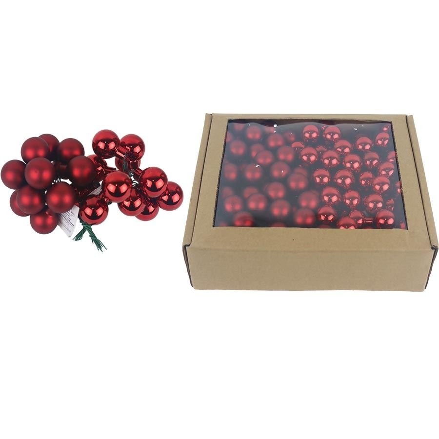 Skleněné baňky na drátku červené, pr. 2,5cm, S0571-34/BOX 144 ks