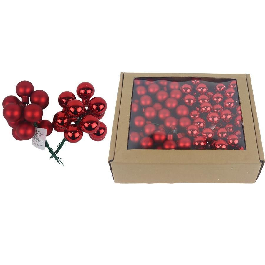 Skleněné baňky na drátku červené, pr.2,5cm, S0571-08/BOX 144 ks - Vánoční dekorace
