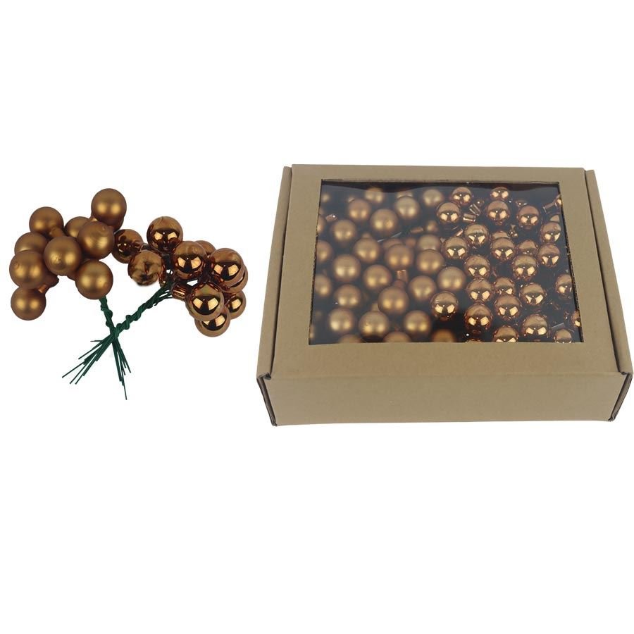 Skleněné baňky na drátku hnědé, pr. 2cm, S0570-18/BOX 144 ks