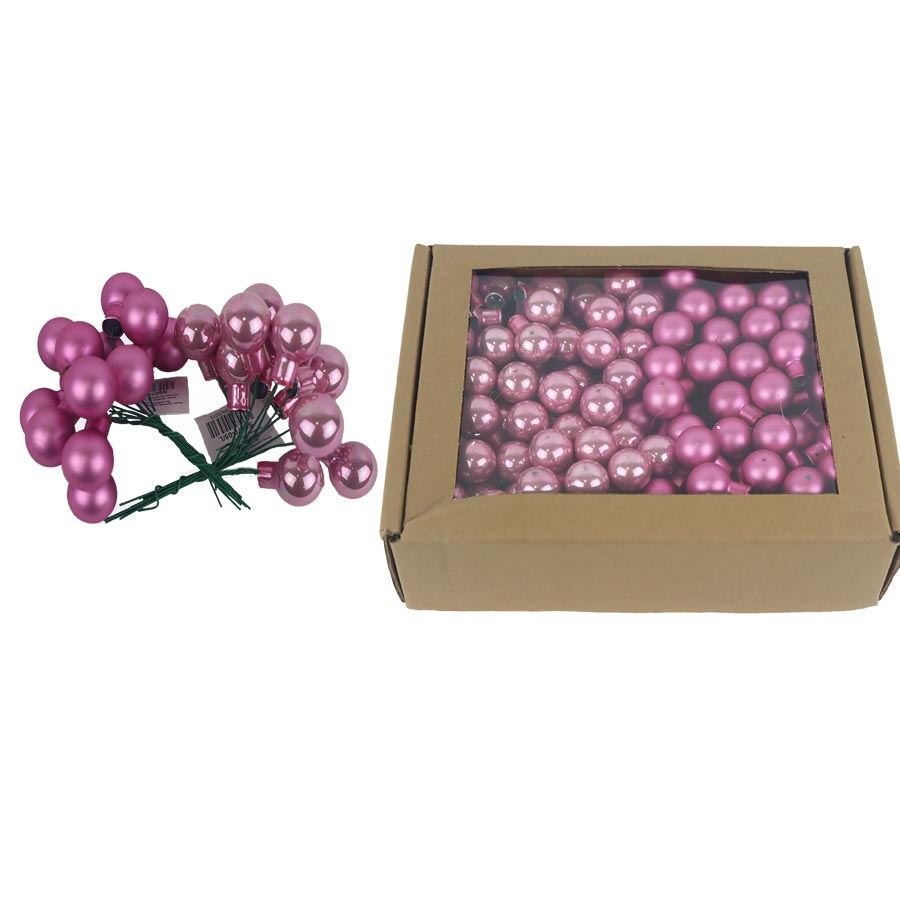 Skleněné baňky na drátku růžové, pr. 2cm, S0570-05/BOX 144 ks - Vánoční dekorace