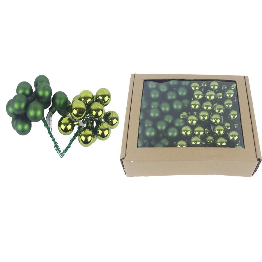 Skleněné baňky na drátku tm.zelené, pr.2,5 cm, S0571-16/BOX 144 ks - Vánoční dekorace