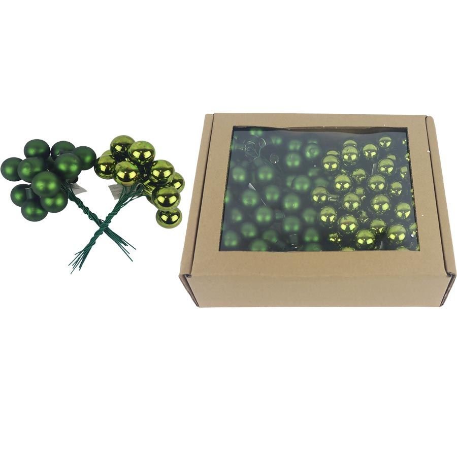 Skleněné baňky na drátku zelené, pr. 2cm, S0570-16/BOX 144 ks