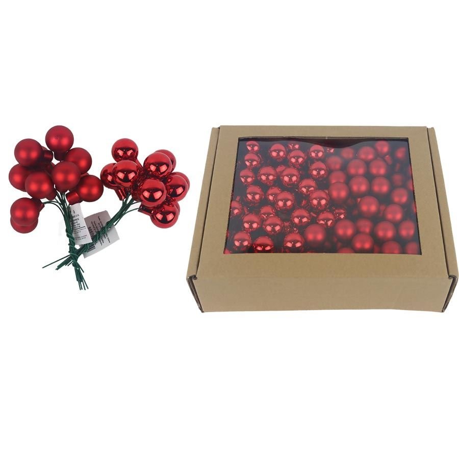 Skleněné baňky na drátku červené, pr. 2cm, S0570-08/BOX 144 ks - Vánoční dekorace