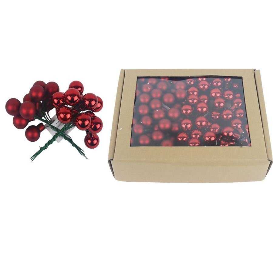 Skleněné baňky na drátku červené, pr. 2cm, S0570-34/BOX 144 ks - Vánoční dekorace