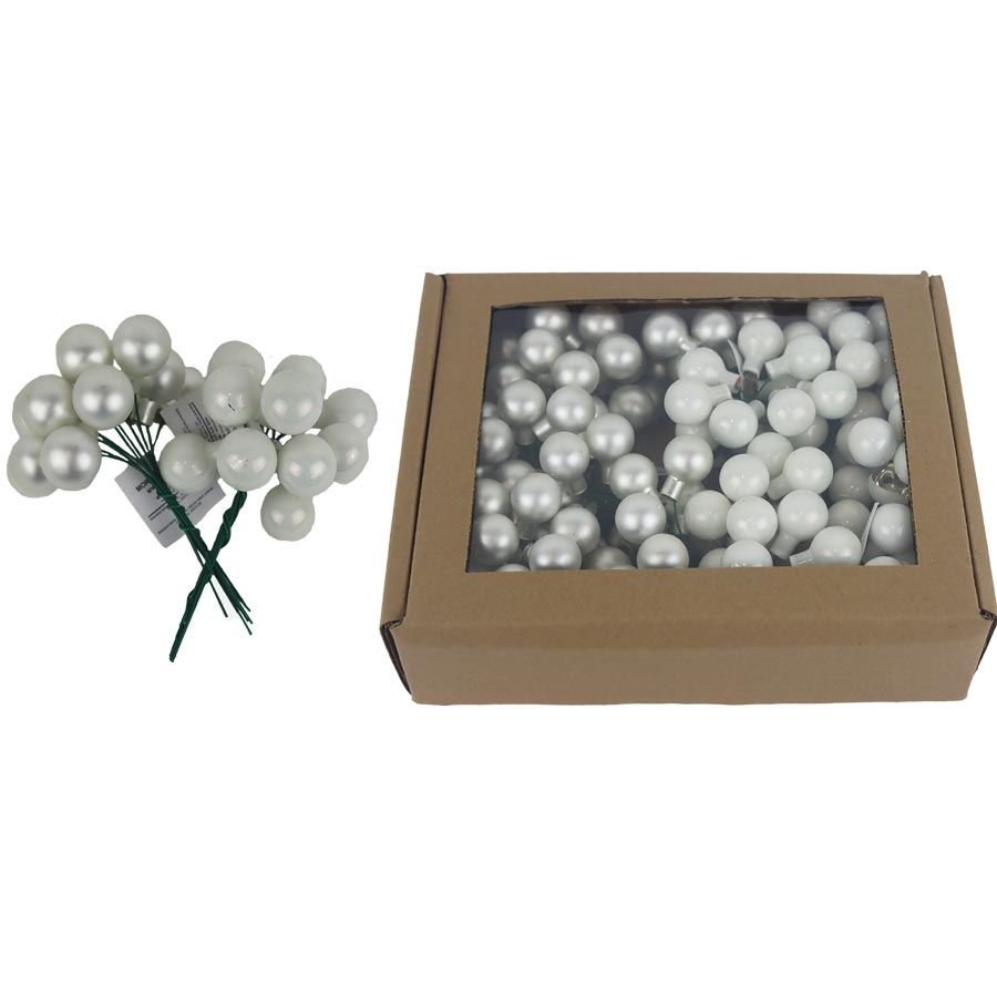 Skleněné baňky na drátku perleťové, pr. 2cm, S0570-26/BOX 144 ks - Vánoční dekorace