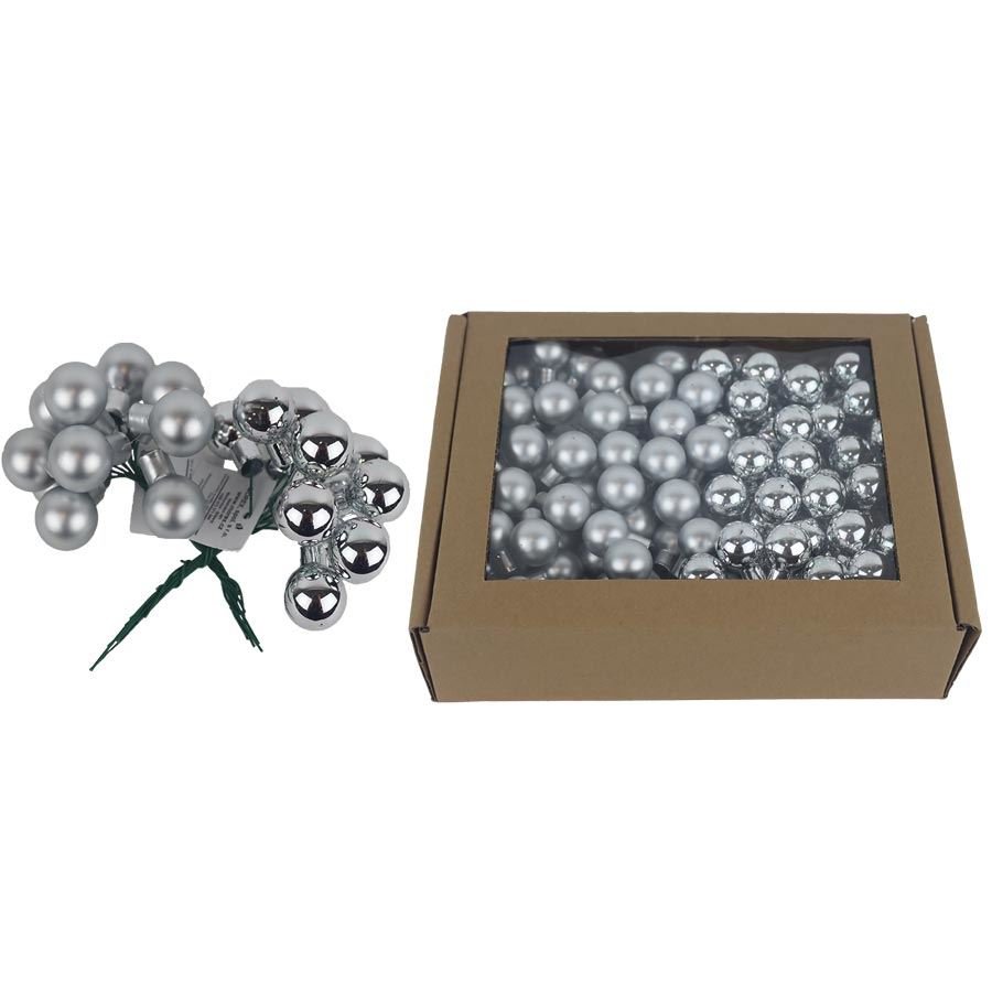 Nábytek - Bytové doplňky a dekorace - Sváteční dekorace - Vánoční dekorace - Skleněné baňky na drátku stříbrné, pr. 2cm, S0570-28/BOX 144 ks Skleněné baňky na drátku stříbrné, pr. 2cm, S0570-28/BOX 144 ks - Vánoční dekorace