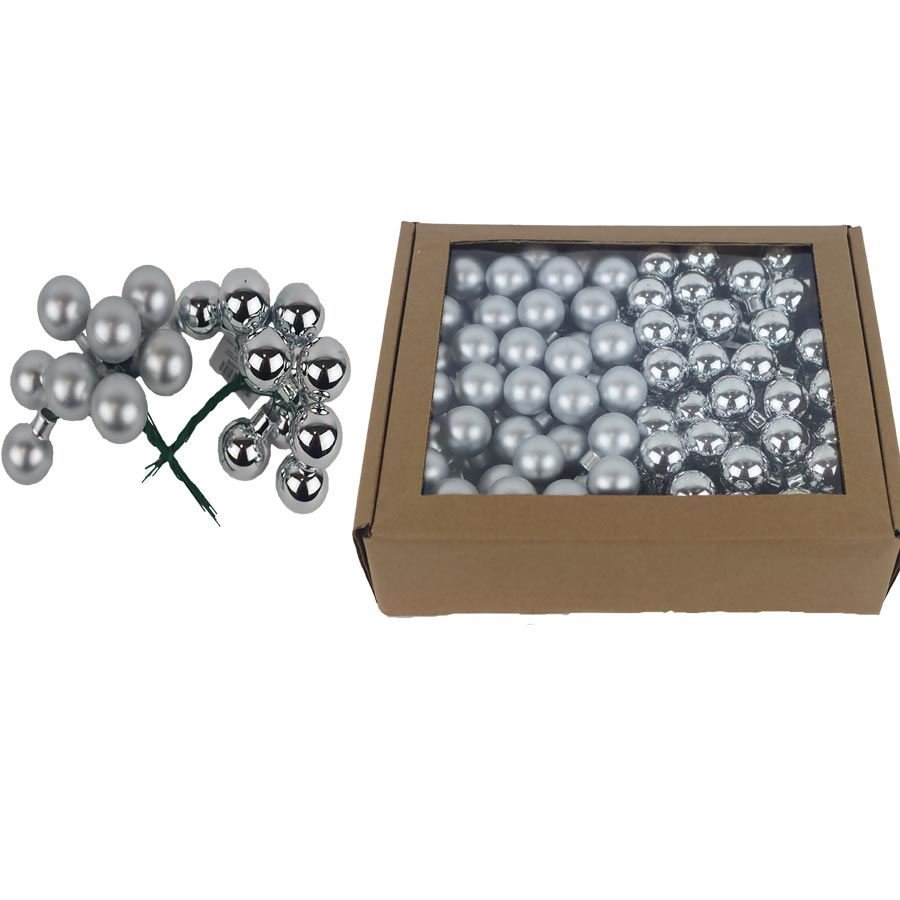 Nábytek - Bytové doplňky a dekorace - Sváteční dekorace - Vánoční dekorace - Skleněné baňky na drátku stříbrné, pr.2,5cm, S0571-28/BOX 144 ks Skleněné baňky na drátku stříbrné, pr.2,5cm, S0571-28/BOX 144 ks - Vánoční dekorace