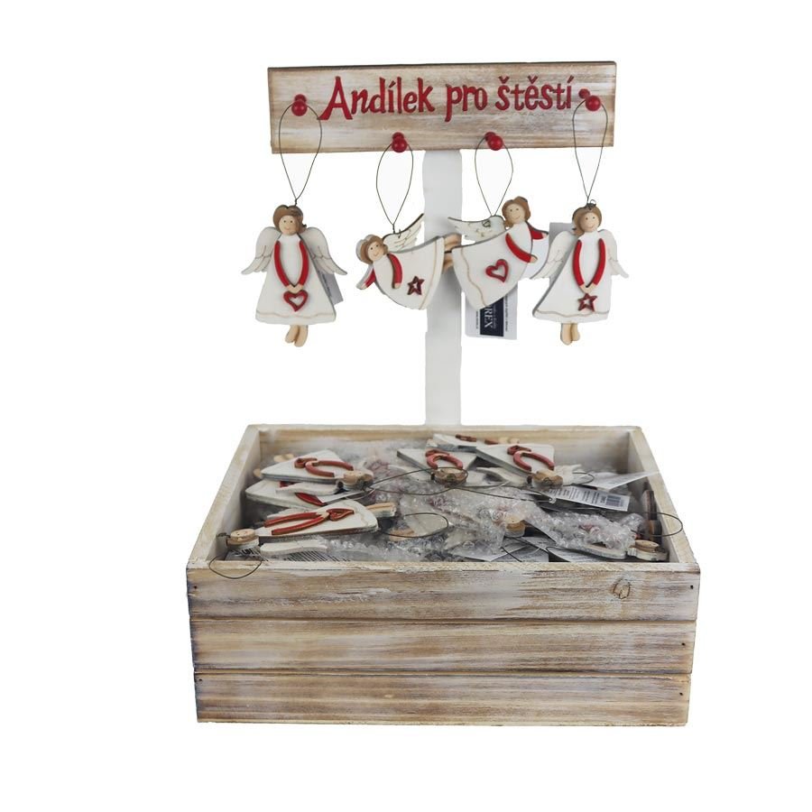 Dřevění andělé na stromeček v boxu, 72 ks D7460 - Vánoční dekorace