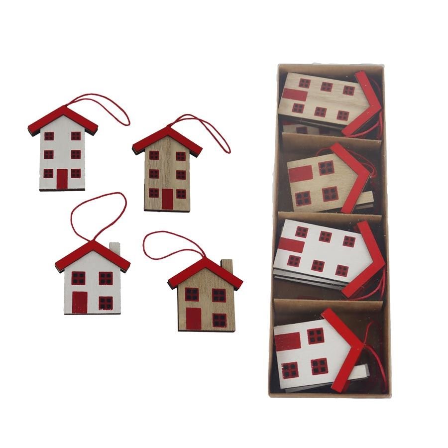 Nábytek - Bytové doplňky a dekorace - Sváteční dekorace - Vánoční dekorace - Dekorace domeček k zavěšení, 12 ks D7288 Dekorace domeček k zavěšení, 12 ks D7288 - Vánoční dekorace